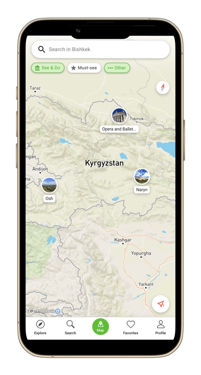 Kyrgyzstan map on SmartGuide Maps App