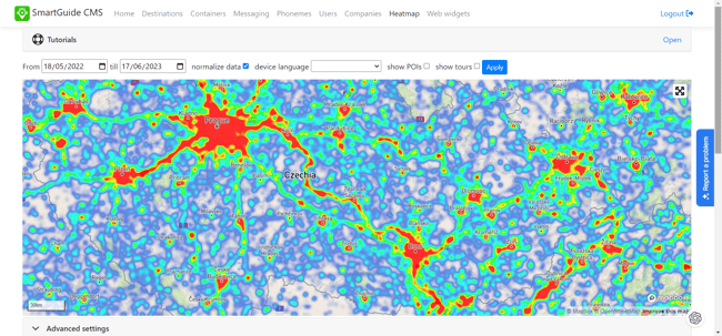 SmartGuide CMS - GPS heatmap of tourist behaviour