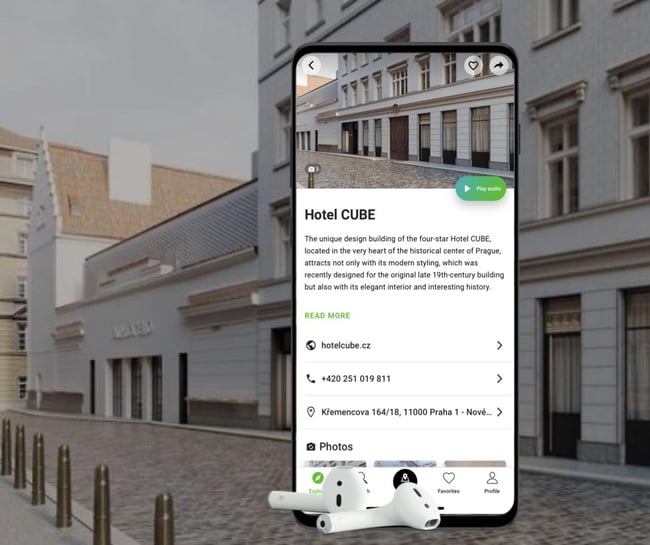 SmartGuide Digital Tour Guide app showing Hotel CUBE