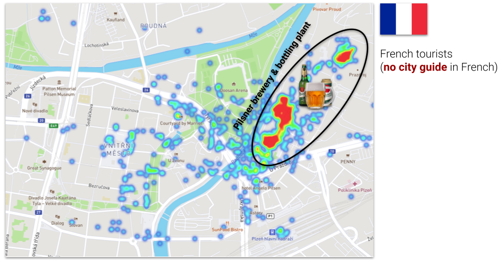 Behavior of tourists as seen on a heat map by SmartGuide
