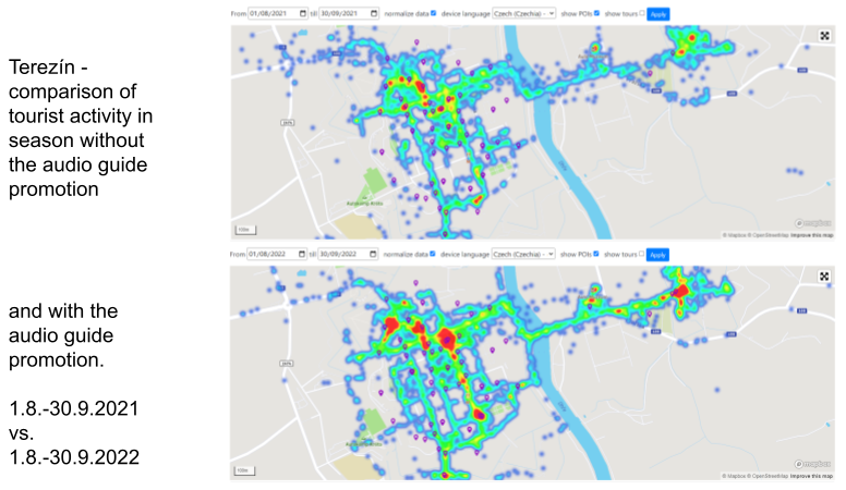 Tour guide app usage in a tourist destination as seen on a heat map by SmartGuide