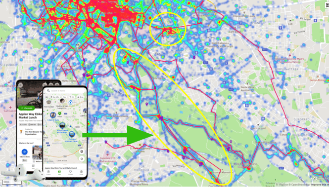 GPS heatmaps of SmartGuide digital audio guide for Rome