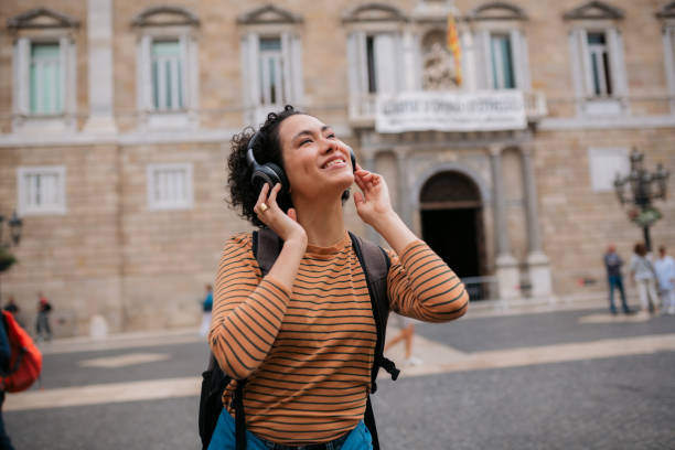 Tourist enjoying self-guided tour