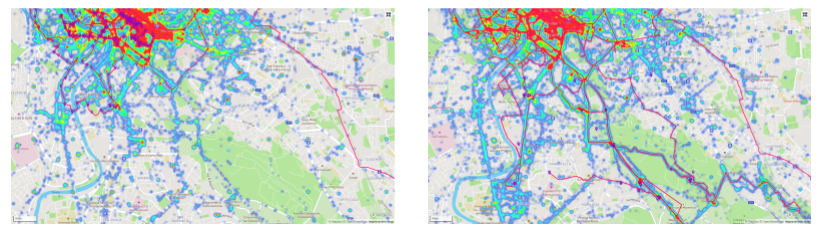 GPS heatmaps of SmartGuide tour guide app for Rome