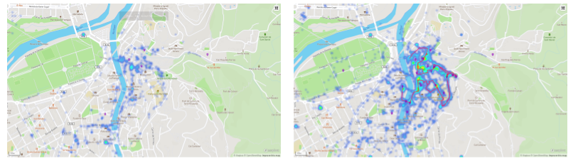 GPS heatmaps of SmartGuide digital audio guide for Girona