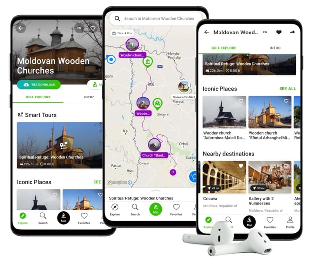 Regional tours in a tour guide app