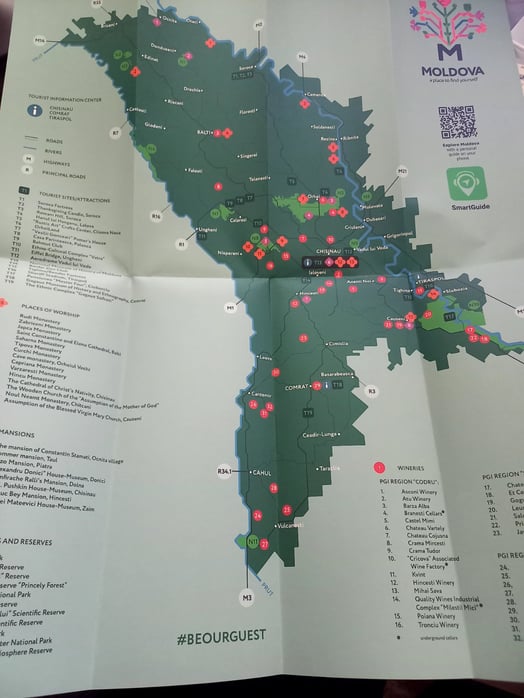 Map of Moldova with an integrated digital audio guide QR code 